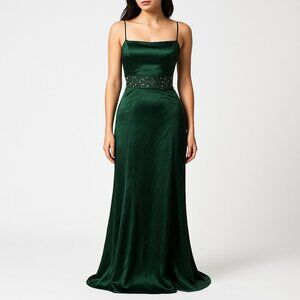 City Studio (NWOT) Green Satin Lace Cutout Formal Gown Long Dress Size 13/14